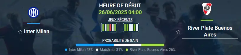 pronostic Inter Milan-River Plate Buenos Aires