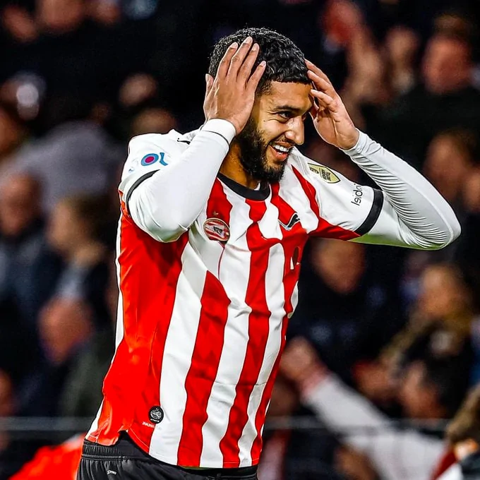 Ismael Saibari en match avec le PSV Eindhoven.