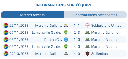 Statistiques clés du match TS Galaxy – Marumo Gallants.