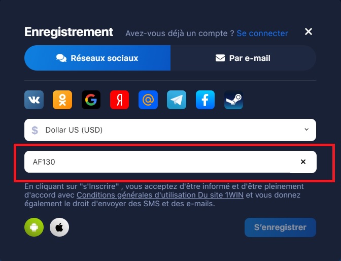 1win code promo