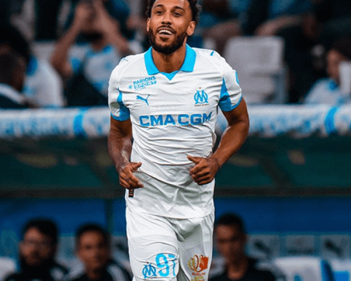 Pierre-Emerick Aubameyang lors de sa présentation à l’Olympique de Marseille