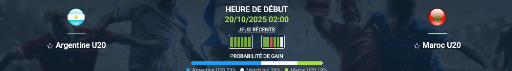 Pronostic Argentine U20 - Maroc U20