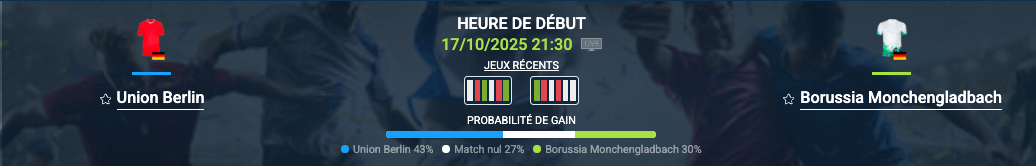 Pronostic Union Berlin - Borussia Mönchengladbach