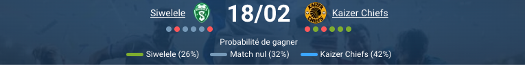 Pronostic Siwelele - Kaizer Chiefs (18/02, 17h30). PSL, 11ème vs 3ème, historique 13-4 Chiefs, cotes 1xBet et stats défensives.