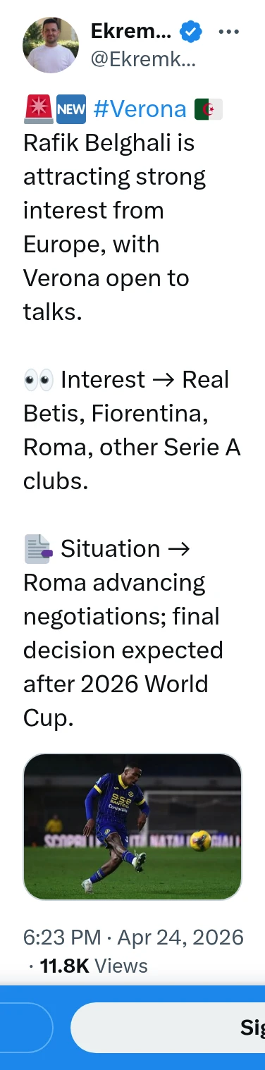 🚨🆕 #Verona 🇩🇿
Rafik Belghali is attracting strong interest from Europe, with Verona open to talks.👀 Interest → Real 