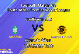 Pronostic AmaZulu Kaizer Chiefs au Moses Mabhida Stadium Durban, Betway Premiership 16 mai 2026