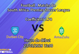 Pronostic Durban City AmaZulu au Chatsworth Stadium Durban, Betway Premiership Round 30 23 mai 2026