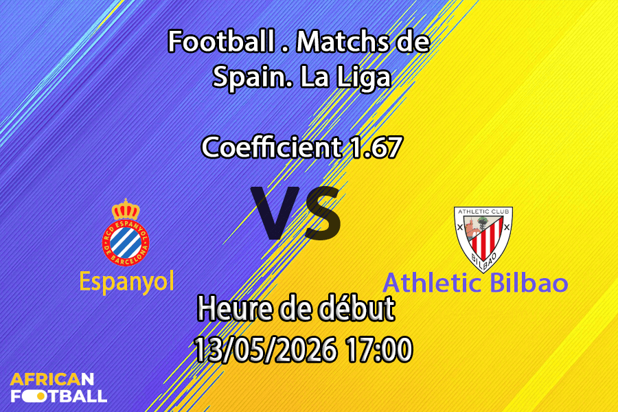 Pronostic Espanyol Athletic Bilbao au RCDE Stadium La Liga 36e journée 13 mai 2026 — analyse cotes 1xBet Afrique francophone