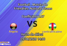 Pronostic Angola République centrafricaine – match amical à Casablanca, 9 juin 2026, ère Aliou Cissé