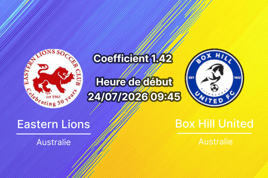 Pronostic Eastern Lions Box Hill United – Gardiners Creek Reserve Melbourne, VPL2 24 juillet 2026