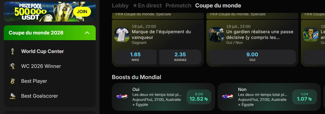 World Cup Center de Parimatch avec marchés spéciaux de la Coupe du Monde 2026 et Boosts du Mondial