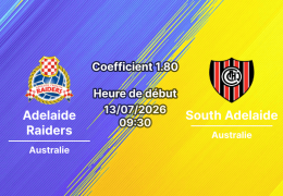 Pronostic Adelaide Raiders II South Adelaide II – Marden Sports Complex Adélaïde, Championnat Australie-Méridionale Ligue Réserve, 13 juillet 2026