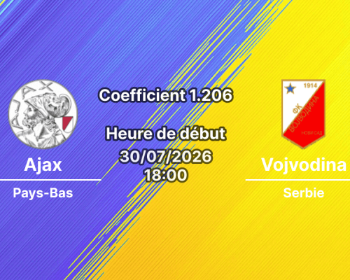 Pronostic Ajax Vojvodina – Johan Cruijff ArenA Amsterdam, Conference League 2026-27, 30 juillet