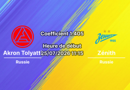 Pronostic Akron Tolyatti Zénith Saint-Pétersbourg – Samara Arena, Championnat de Russie Première Ligue Tour 1, 25 juillet 2026