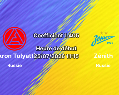 Pronostic Akron Tolyatti Zénith Saint-Pétersbourg – Samara Arena, Championnat de Russie Première Ligue Tour 1, 25 juillet 2026