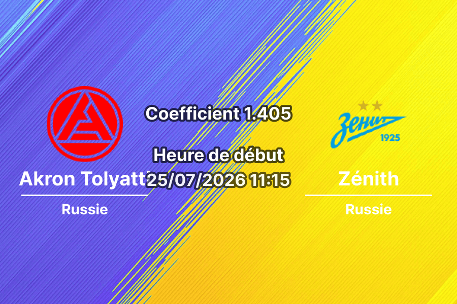 Pronostic Akron Tolyatti Zénith Saint-Pétersbourg – Samara Arena, Championnat de Russie Première Ligue Tour 1, 25 juillet 2026