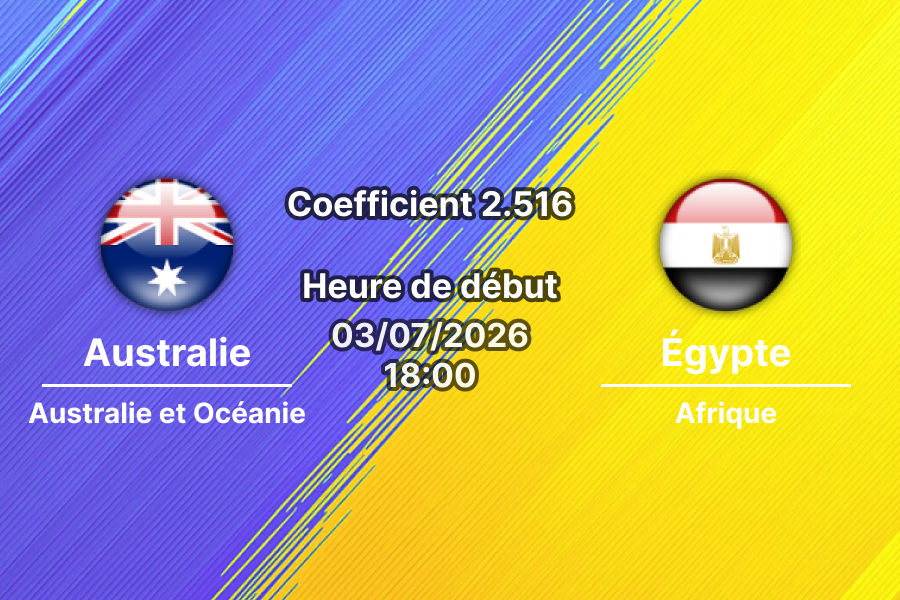 Pronostic Australie Égypte – AT&T Stadium Arlington, 16e de finale Coupe du Monde 2026, 3 juillet 2026