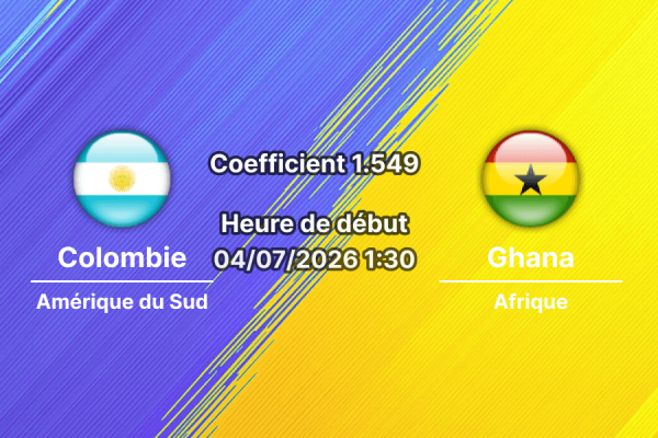 Pronostic Colombie Ghana – Arrowhead Stadium Kansas City, 16e de finale Coupe du Monde 2026, 4 juillet 2026