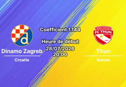 Pronostic Dinamo Zagreb Thun – Stadion Maksimir Zagreb Croatie, UEFA Champions League QR2 Retour, 28 juillet 2026