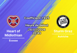 Pronostic Heart of Midlothian Sturm Graz – Stade Tynecastle Edinburgh Écosse, UEFA Champions League QR2 Retour, 28 juillet 2026
