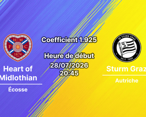 Pronostic Heart of Midlothian Sturm Graz – Stade Tynecastle Edinburgh Écosse, UEFA Champions League QR2 Retour, 28 juillet 2026