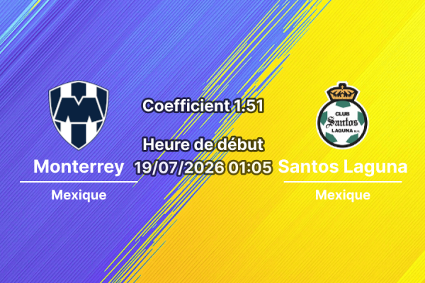Pronostic Monterrey Santos Laguna – Estadio BBVA Guadalupe, Liga MX Apertura 2026 Journée 1 19 juillet 2026