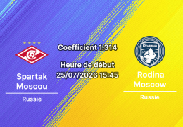 Pronostic Spartak Moscou Rodina Moscow – Otkrytie Arena Moscou, Championnat de Russie Première Ligue Tour 1, 25 juillet 2026
