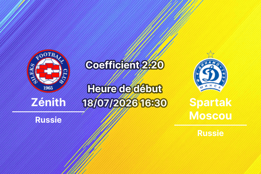 Pronostic Zénith Saint-Pétersbourg Spartak Moscou – Stade Nijni Novgorod, Super Coupe de Russie 18 juillet 2026