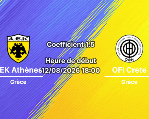 Pronostic AEK Athènes OFI Crete — Stade Pankritio, Supercoupe de Grèce 2026, Héraklion, 12 août 2026