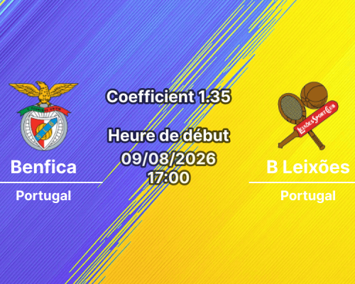 Pronostic Benfica B Leixões – Benfica Campus, Seixal, Segunda Liga 2026/27 Journée 1, 9 août 2026