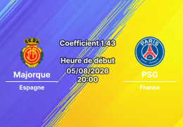 Pronostic Majorque PSG – Estadi Mallorca Son Moix, Palma de Majorque, Match amical pré-saison 5 août 2026
