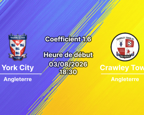 Pronostic York City Crawley Town – LNER Community Stadium York, Carabao Cup 2026-27, 3 août