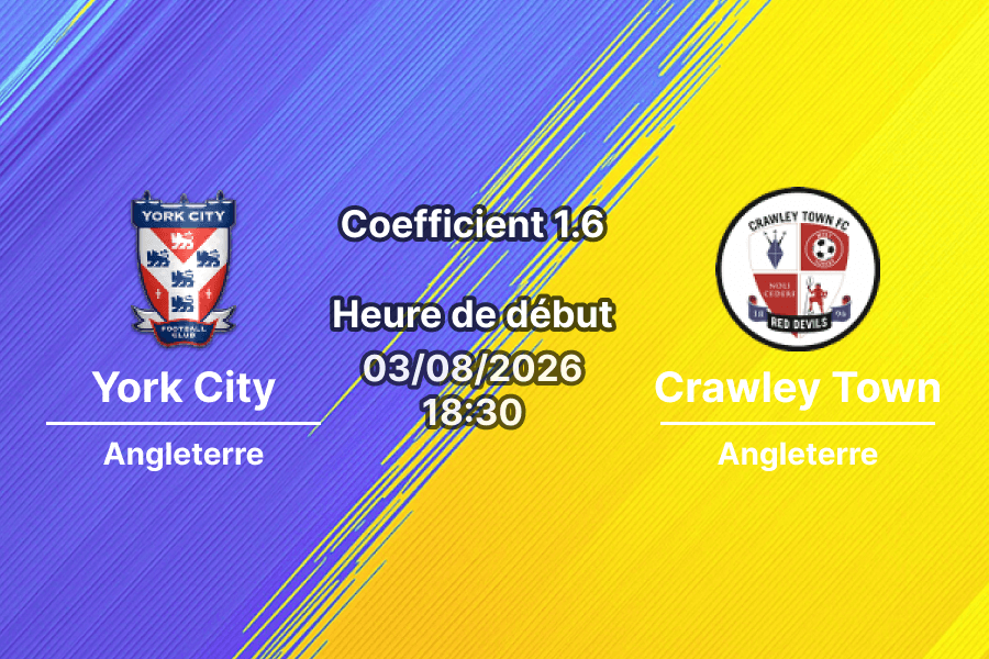 Pronostic York City Crawley Town – LNER Community Stadium York, Carabao Cup 2026-27, 3 août