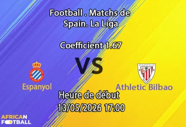 Pronostic Espanyol Athletic Bilbao au RCDE Stadium La Liga 36e journée 13 mai 2026 — analyse cotes 1xBet Afrique francophone