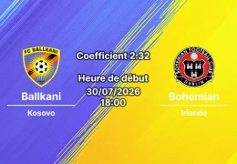 Pronostic Ballkani Bohemian – Fadil Vokrri Stadium Pristina, Conference League 2026-27, 30 juillet