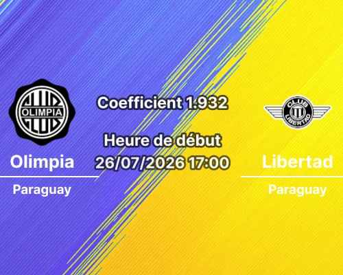 Pronostic Club Olimpia Club Libertad – Defensores del Chaco Asunción Paraguay, Primera División Tour 1, 26 juillet 2026