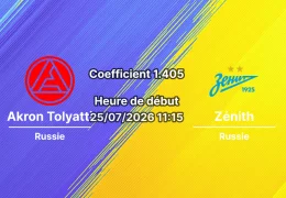 Pronostic Akron Tolyatti Zénith Saint-Pétersbourg – Samara Arena, Championnat de Russie Première Ligue Tour 1, 25 juillet 2026