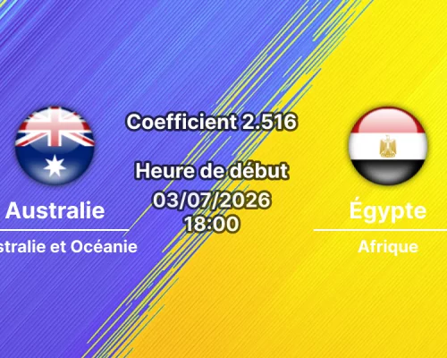 Pronostic Australie Égypte – AT&T Stadium Arlington, 16e de finale Coupe du Monde 2026, 3 juillet 2026