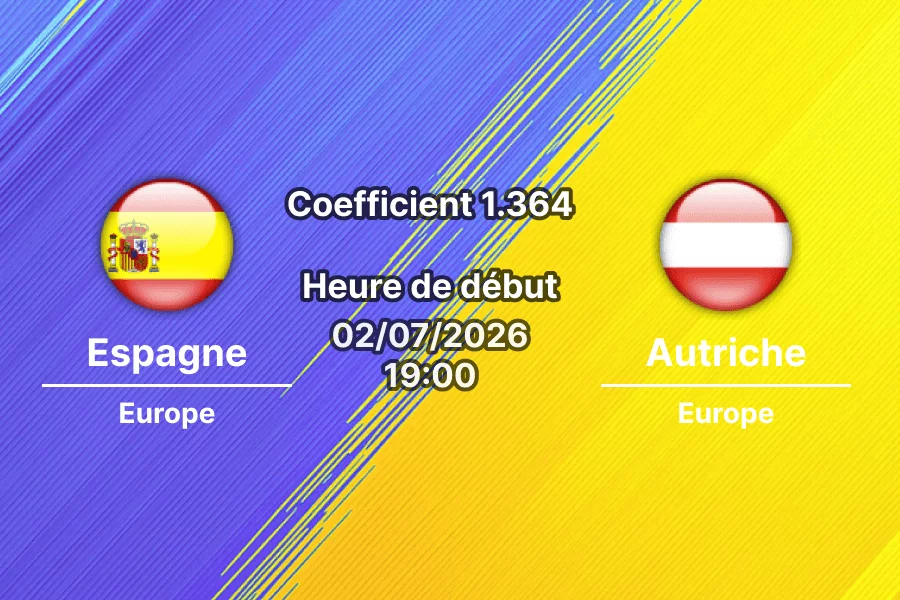 Pronostic Espagne Autriche, 2 juillet SoFi Stadium. Nico Williams forfait, Yamal titulaire : 3 paris argumentés pour ce 16e de finale du Mondial 2026.