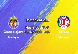 Pronostic Guadalajara Deportivo Toluca – Estadio Akron Zapopan, Liga MX Apertura 2026 Journée 1 19 juillet 2026