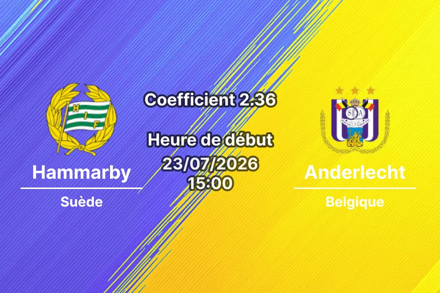 Pronostic Hammarby Anderlecht – Tele2 Arena Stockholm Suède, Ligue Europa UEFA 2e tour qualificatif aller, 23 juillet 2026