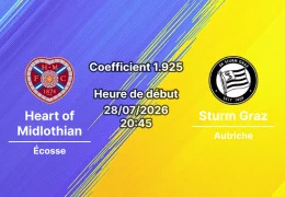 Pronostic Heart of Midlothian Sturm Graz – Stade Tynecastle Edinburgh Écosse, UEFA Champions League QR2 Retour, 28 juillet 2026