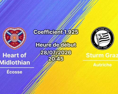 Pronostic Heart of Midlothian Sturm Graz – Stade Tynecastle Edinburgh Écosse, UEFA Champions League QR2 Retour, 28 juillet 2026