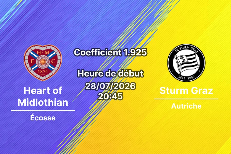 Pronostic Heart of Midlothian Sturm Graz – Stade Tynecastle Edinburgh Écosse, UEFA Champions League QR2 Retour, 28 juillet 2026