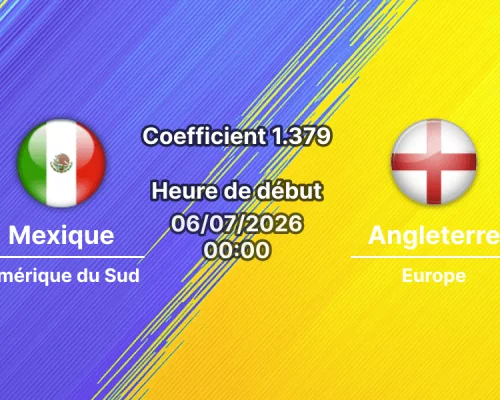 Pronostic Mexique Angleterre – Estadio Azteca Mexico City, 8e de finale Coupe du Monde 2026, 6 juillet 2026