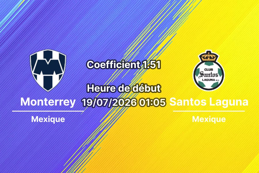 Pronostic Monterrey Santos Laguna – Estadio BBVA Guadalupe, Liga MX Apertura 2026 Journée 1 19 juillet 2026