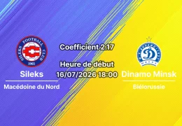 Pronostic Sileks Dinamo Minsk – Training Centre Petar Milosevski Skopje, Ligue Conférence UEFA 1er tour qualif retour 16 juillet 2026