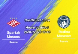 Pronostic Spartak Moscou Rodina Moscow – Otkrytie Arena Moscou, Championnat de Russie Première Ligue Tour 1, 25 juillet 2026