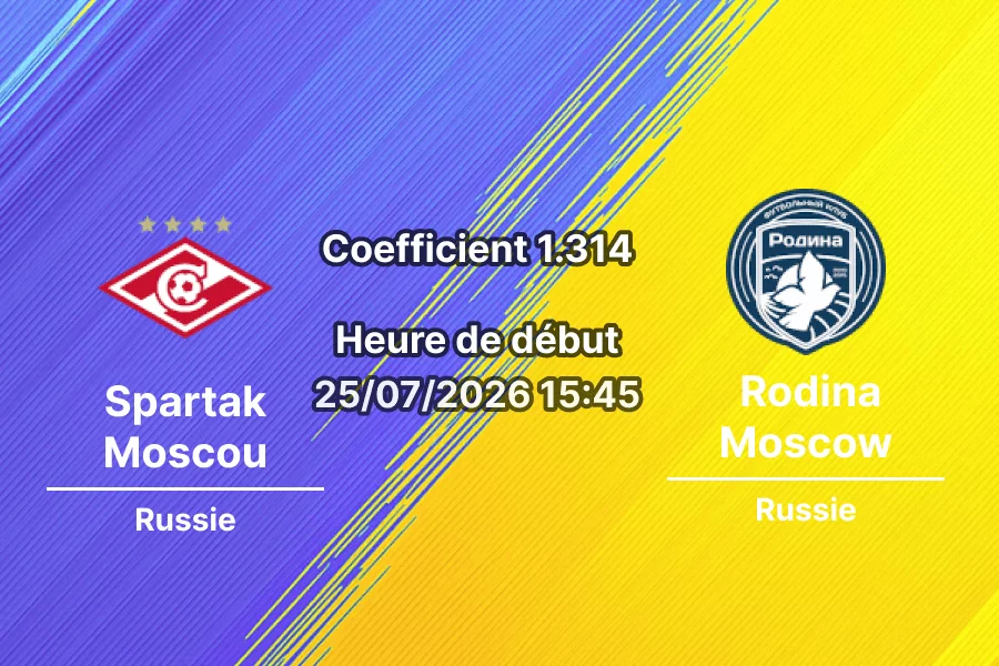 Pronostic Spartak Moscou Rodina Moscow – Otkrytie Arena Moscou, Championnat de Russie Première Ligue Tour 1, 25 juillet 2026