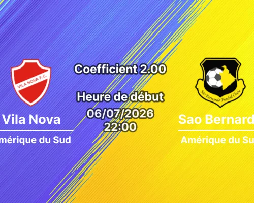 Pronostic Vila Nova Sao Bernardo – Estadio Onésio Brasileiro Alvarenga Goiânia, Campeonato Brasileiro Série B, 6 juillet 2026